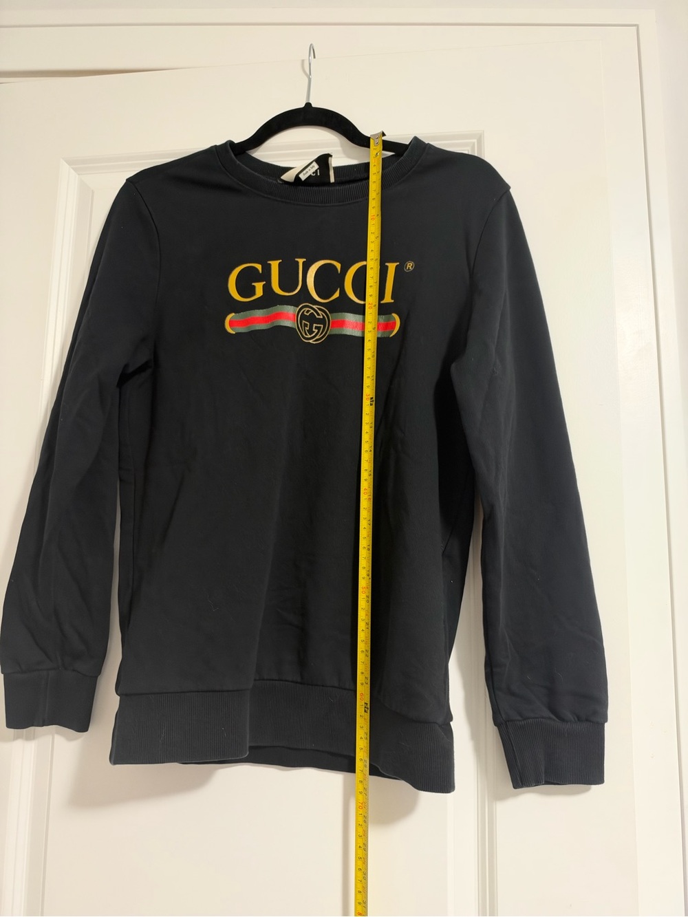 Gucci Black Sweatshirt with Gold Logo and Red-Green Stripe